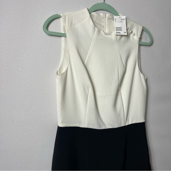 H&M Women's Sheath Dress Ivory Black Shoulder Button Sleeveless 10 New w/ tag - Picture 6 of 9